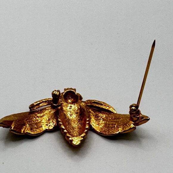 French Designer CARVEN Gold Tone Green Enamel Bee Brooch Pin Modele Depose #1282 - Picture 7 of 12